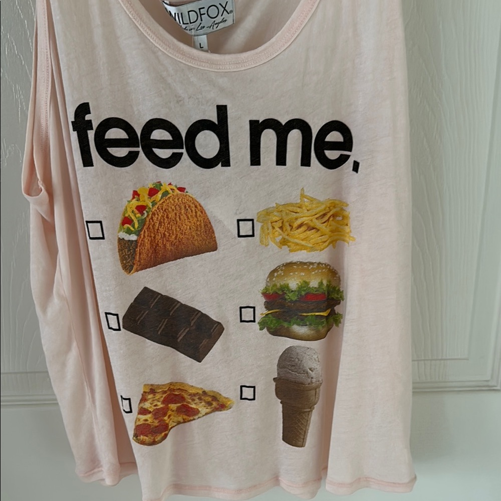 NWT Wildfox Women's Pink Graphic Junk Food Feed Me Tank Top Large - Picture 2 of 8